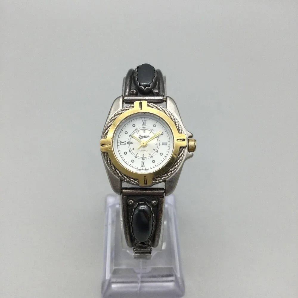 Merona Womens Watch 26mm Native American Signed Tips Sterling Black Inlay